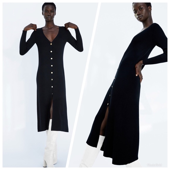 zara ribbed button dress